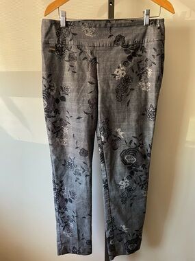 Lisette L Montreal Floral Check Plaid Rose Print Pull On Dress Pant Trouser 12